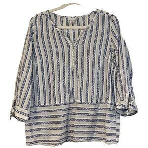 Liz Claiborne Blue Stripe Tie Sleeve Popover Size Large